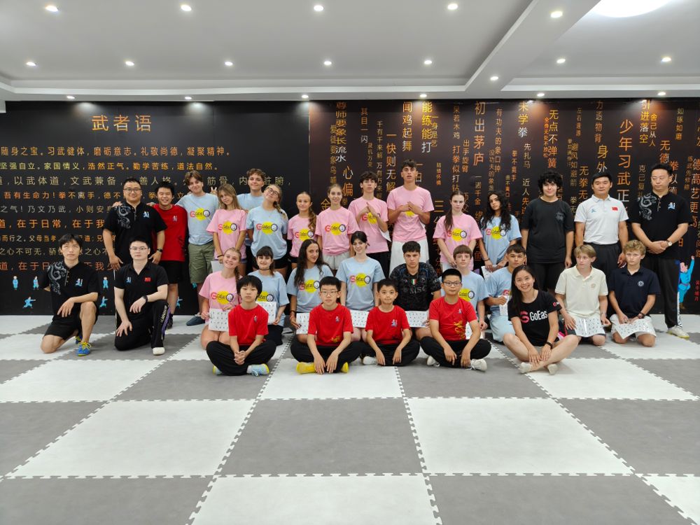 Students learning kung fu