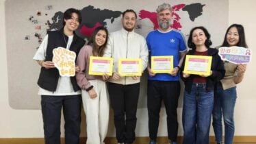 Celebrating progress with classmates at GoEast Mandarin